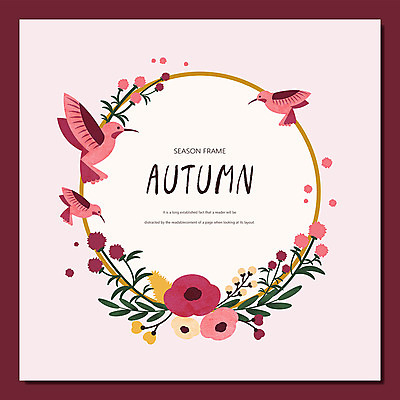 계절 백그라운드 일러스트 조류 프레임 가을꽃 세마리 사람없음 가을 꽃가지 프레임일러스트 가을배경 국내일러스트 AI파일 동물 꽃 3 나뭇가지 파일형식 벡터 가을_계절