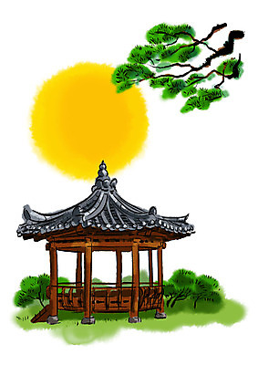 PSD 일러스트 캘리그라피 붓터치 잔디 사람없음 추석 보름달 소나무 정자 번짐 풀숲 국내일러스트 나무 식물 건축물 명절 달 숲 파일형식 효과