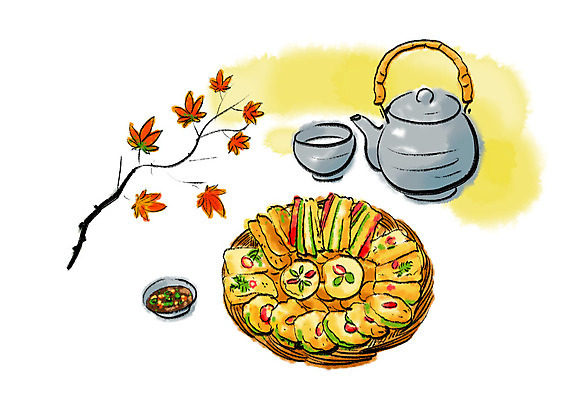 PSD 한식 일러스트 캘리그라피 단풍나무 붓터치 사람없음 바구니 추석 대접 꼬치 전 간장 번짐 막걸리 두부전 술주전자 호박전 국내일러스트 나무 명절 음식 단풍 주류 양념 파일형식 효과