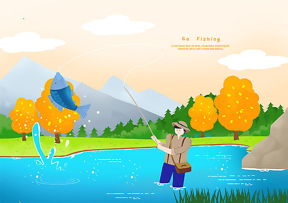 PSD 나무 한마리 남자 가방 일러스트 낚시 산 어류 한명 사람 초원 상반신 성인 취미 강 암석 당기기 낚싯대 숲 물보라 국내일러스트 식물 1 잡화 모션 레저 물 수중동물 돌_바위 낚시용품 파일형식