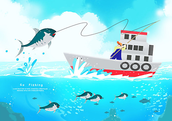 PSD 구름 남자 물결 파도 바다 여러마리 일러스트 낚시 어류 한명 사람 상반신 성인 취미 바닷속 수영 암석 어선 당기기 낚싯대 물보라 국내일러스트 자연요소 1 다수 배_교통 모션 레저 물 수중 수중동물 돌_바위 수상스포츠 낚시용품 파일형식