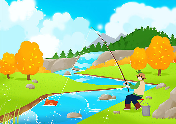전신 PSD 나무 한마리 남자 일러스트 낚시 산 어류 한명 사람 앉기 초원 성인 취미 강 암석 당기기 낚싯대 숲 양동이 낚시의자 국내일러스트 식물 1 의자 모션 레저 수중동물 돌_바위 낚시용품 파일형식