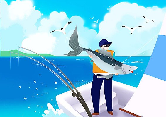 전신 PSD 구름 한마리 남자 바다 요트 여러마리 일러스트 갈매기 낚시 어류 한명 미소 사람 성인 취미 선글라스 잡기 어선 낚싯대 즐거움 국내일러스트 자연요소 1 감정 안경 다수 배_교통 모션 조류 레저 표정 수중동물 낚시용품 파일형식