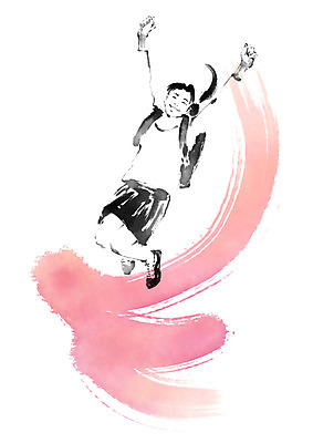 PSD 여학생 여자 교복 운동화 일러스트 캘리그라피 청소년 붓터치 책가방 한명 미소 사람 손들기 점프 활발 즐거움 번짐 힘찬 국내일러스트 1 학생 옷 감정 신발 컨셉 가방 모션 표정 파일형식 효과