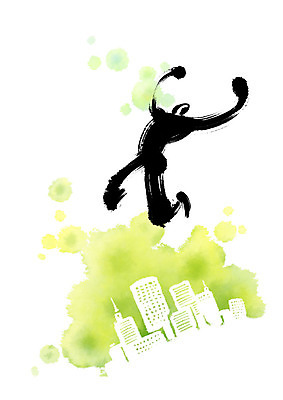 PSD 남자 일러스트 비즈니스 캘리그라피 붓터치 한명 사람 빌딩 성인 점프 파이팅 주먹 도시 비즈니스맨 자신감 번짐 힘찬 국내일러스트 1 감정 컨셉 모션 건물 직장인 파일형식 효과