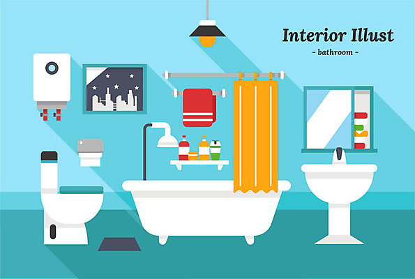 액자 일러스트 전등 욕조 사람없음 인테리어 수건 욕실 화장지 세면대 서랍장 샤워기 변기 샴푸 발판 샤워커튼 세안제 수건걸이 국내일러스트 AI파일 디자인 가구 조명 위생용품 커튼 세안용품 파일형식 벡터