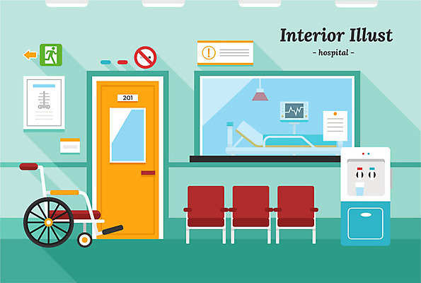 의자 일러스트 창문 알림판 병원 사람없음 인테리어 문 복도 휠체어 문서 비상구 병원침대 심전도모니터 입원실 정수기 국내일러스트 AI파일 디자인 가구 의학 침대 입원 파일형식 벡터
