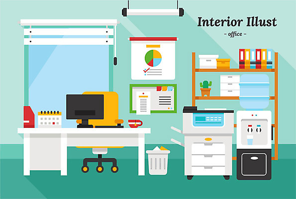화분 일러스트 창문 선반 알림판 사람없음 인테리어 컴퓨터 상자 사무실 머그컵 달력 쓰레기통 블라인드 인쇄기 책상 문서 서류판 정수기 파일함 데스크테리어 국내일러스트 AI파일 디자인 가구 비즈니스 컵 전자제품 사무용품 커튼 신조어 파일형식 벡터