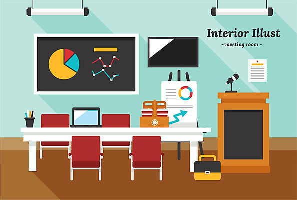 의자 서류가방 일러스트 탁자 그래프 사람없음 인테리어 칠판 마이크 회의실 이젤 문서 연필꽂이 형광등 서류판 테이크아웃컵 국내일러스트 AI파일 디자인 음향기기 가구 가방 문구용품 전등 컵 사무용품 미술도구 파일형식 벡터