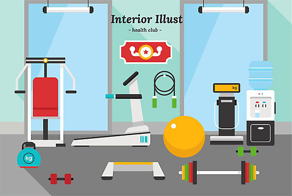 일러스트 사람없음 인테리어 운동 운동기구 아령 헬스장 짐볼 역기 체중계 줄넘기 런닝머신 형광등 정수기 국내일러스트 AI파일 디자인 전등 건강 헬스 파일형식 벡터