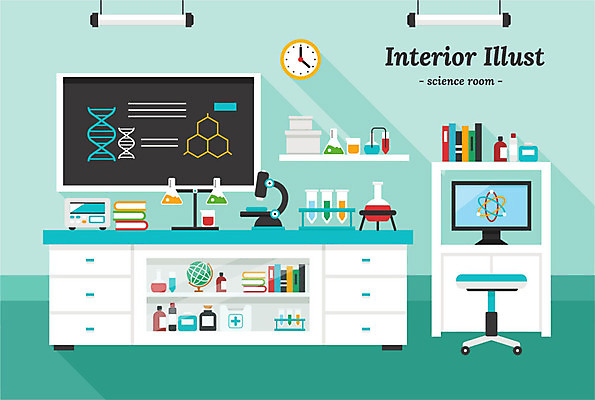 의자 일러스트 탁자 선반 현미경 실험기구 사람없음 책 인테리어 컴퓨터 상자 지구본 칠판 DNA 벽시계 서랍장 형광등 과학실 알코올램프 구급약통 시약병 화학약품 국내일러스트 AI파일 디자인 시계 과학 가구 전등 전자제품 화학 생명공학 물질 파일형식 벡터