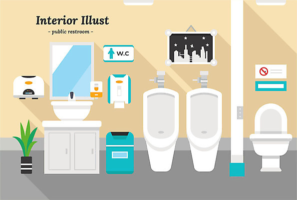 화분 액자 일러스트 사람없음 인테리어 거울 쓰레기통 세면대 화장실 서랍장 변기 공중화장실 세정제 소변기 양변기 핸드드라이어 핸드타올 국내일러스트 AI파일 디자인 가구 수건 위생용품 드라이어 파일형식 벡터