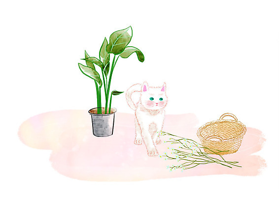 PSD 한마리 응시 화분 일러스트 수채화 풍경 사람없음 일상 반려동물 바구니 고양이 오브젝트 감성 꽃가지 반려 국내일러스트 동물 1 시선 꽃 컨셉 포유류 라이프 나뭇가지 파일형식