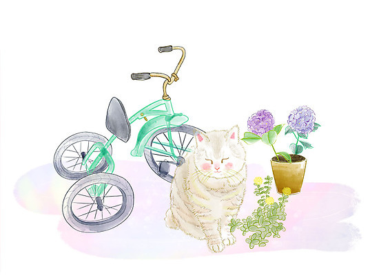 PSD 한마리 화분 일러스트 수채화 풍경 사람없음 일상 반려동물 고양이 들꽃 오브젝트 감성 수국 반려 세발자전거 국내일러스트 동물 1 꽃 컨셉 포유류 라이프 자전거 파일형식