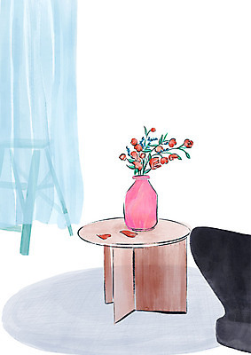 PSD 꽃잎 일러스트 탁자 수채화 풍경 사람없음 일상 장식 소파 꽃병 카펫 커튼 떨어짐 오브젝트 감성 국내일러스트 꽃 가구 컨셉 의자 라이프 파일형식