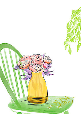 PSD 꽃잎 꽃 의자 일러스트 나뭇잎 수채화 풍경 사람없음 일상 장식 꽃병 오브젝트 감성 국내일러스트 식물 가구 컨셉 잎 라이프 파일형식