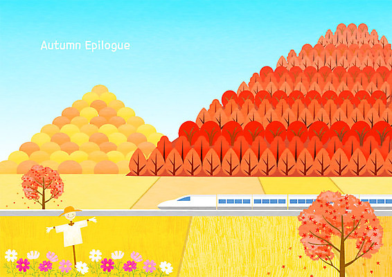PSD 단풍 일러스트 단풍나무 산 논 풍경 사람없음 달리기 가을풍경 기차 벼 가을 농촌 시골 코스모스 허수아비 국내일러스트 나무 계절 꽃 육상교통 잎 농업 모션 대중교통 곡류 파일형식 가을_계절
