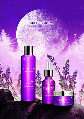 PSD 편집이미지 꽃 밤하늘 사람없음 빛 뷰티 3D 보라색 화장품 보름달 암석 야간 라벤더 목업 울트라바이올렛 이미지편집 편집3D 자연요소 식물 컬러 하늘 달 돌_바위 허브 디지털합성 파일형식 트랜드컬러