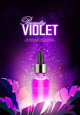 PSD 편집이미지 사람없음 빛 뷰티 3D 보라색 화장품 야간 열대잎 목업 울트라바이올렛 이미지편집 편집3D 자연요소 컬러 잎 디지털합성 파일형식 트랜드컬러