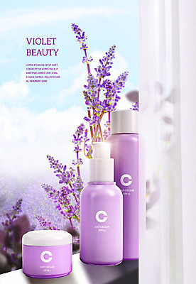 PSD 편집이미지 꽃 하늘 사람없음 뷰티 3D 보라색 화장품 커튼 창가 라벤더 목업 울트라바이올렛 이미지편집 편집3D 식물 컬러 창문 허브 디지털합성 파일형식 트랜드컬러