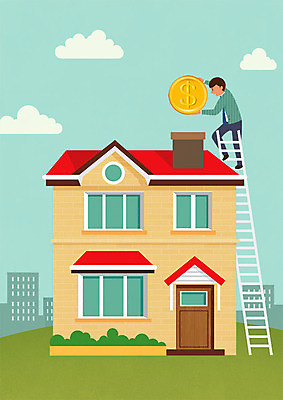 전신 PSD 구름 남자 일러스트 사다리 지붕 주택 굴뚝 한명 사람 빌딩 성인 금융 달러 동전 오르기 이층집 넣기 국내일러스트 자연요소 1 돈 모션 건물 경제 도구 파일형식