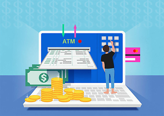 전신 PSD 남자 지폐 일러스트 한명 사람 성인 금융 노트북 달러 모니터 터치 신용카드 금화 ATM 통장정리 국내일러스트 1 돈 경제 전자제품 컴퓨터 황금 통장 정리 파일형식