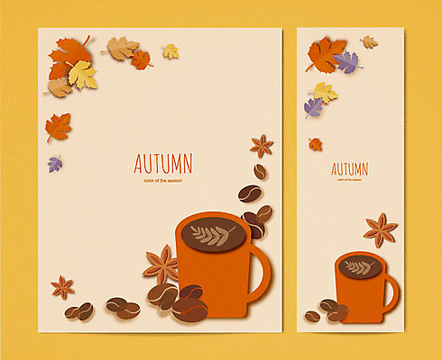 배너 커피 단풍 낙엽 일러스트 사각프레임 프레임 사람없음 머그컵 원두 가을 페이퍼아트 라떼 라떼아트 국내일러스트 AI파일 계절 음료 잎 컵 사각형 그림 파일형식 벡터