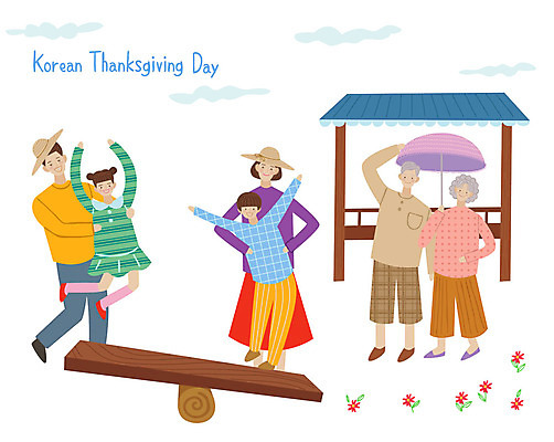 전신 여자 명절 할아버지 남자 딸 아들 할머니 어린이 일러스트 가족 엄마 대가족 서기 사람 여러명 성인 추석 전통놀이 잡기 체험 아빠 손주 양산 원두막 널뛰기 국내일러스트 AI파일 전통 기념일 노년 다수 컨셉 관계 모션 놀이 파일형식 벡터