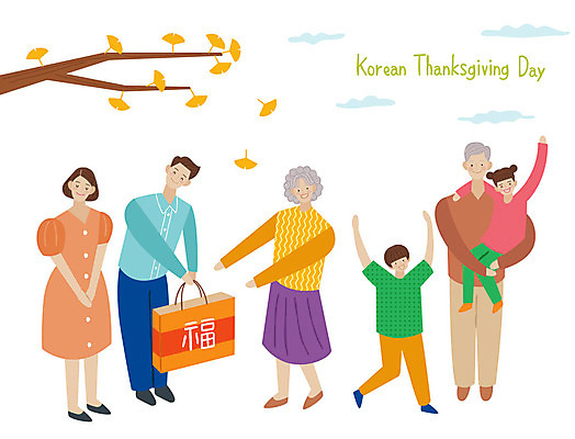 여자 명절 할아버지 노년 남자 딸 아들 할머니 어린이 일러스트 가족 안기 엄마 대가족 사람 여러명 성인 추석 아빠 손주 즐거움 주기 은행잎 은행나무 선물세트 귀성길 추석선물 국내일러스트 AI파일 나무 전통 기념일 감정 다수 잎 관계 모션 선물 파일형식 벡터 명절선물