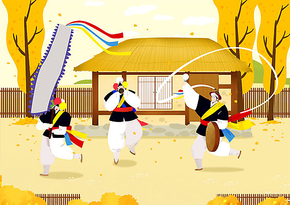 전신 PSD 한국전통 남자 낙엽 연주 일러스트 단풍나무 초가집 들기 사람 초원 성인 세명 울타리 정원 전통놀이 고깔모자 한국인 가을 시골 깃발 풍물놀이 사물놀이 즐거움 징 상모 삼색띠 상모돌리기 태평소 국내일러스트 나무 모자_잡화 전통 계절 감정 음악 단풍 잎 모션 놀이 타악기 한옥 한국 국악기 국악 관악기 동양인 담장 전통공연 파일형식