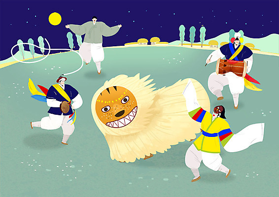 전신 PSD 한국전통 남자 연주 일러스트 초가집 사람 여러명 성인 전통놀이 고깔모자 한국인 보름달 춤 야간 한복 풍물놀이 사물놀이 즐거움 장구 탈 꽹과리 상모 사자춤 사자탈춤 삼색띠 상모돌리기 탈춤놀이 한삼 국내일러스트 자연요소 모자_잡화 전통 감정 음악 다수 놀이 문화예술 타악기 한옥 한국 국악기 국악 가면 동양인 달 전통의상 전통공연 파일형식