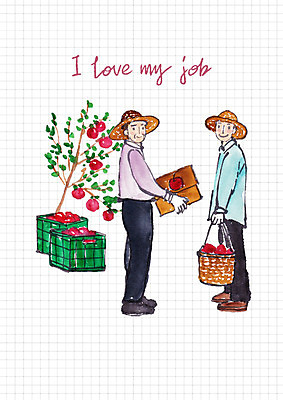 전신 PSD 직업 남자 중년 일러스트 서기 미소 들기 사람 성인 두명 바구니 목장 수확 농부 과수원 일자리 사과나무 사과박스 포장상자 국내일러스트 나무 농업 비즈니스 모션 표정 상자 사과 파일형식