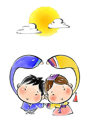 전신 PSD 여자 명절 남자 어린이 일러스트 캘리그라피 붓터치 미소 사람 두명 추석 보름달 한복 번짐 손하트 어린이만 국내일러스트 한국전통 전통 기념일 표정 손짓 달 전통의상 파일형식 효과