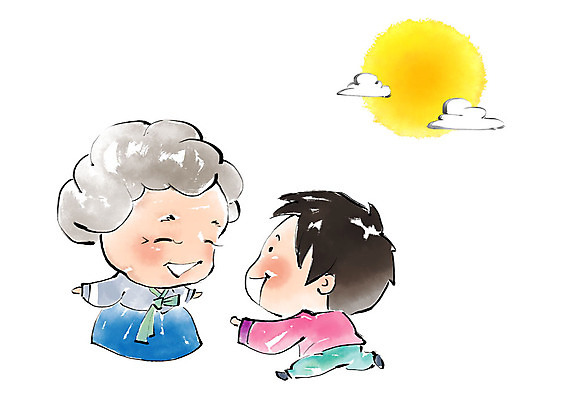 전신 PSD 여자 명절 노년 남자 할머니 어린이 일러스트 캘리그라피 팔벌리기 붓터치 손자 미소 사람 두명 달리기 추석 보름달 한복 번짐 반가움 국내일러스트 한국전통 전통 기념일 감정 모션 표정 성인 달 전통의상 손주 파일형식 효과