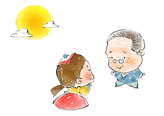 PSD 여자 명절 할아버지 노년 남자 어린이 일러스트 캘리그라피 팔벌리기 붓터치 손녀 미소 사람 두명 달리기 추석 보름달 한복 번짐 반가움 국내일러스트 한국전통 전통 기념일 감정 모션 표정 성인 달 전통의상 손주 파일형식 효과