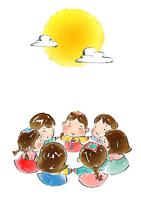 전신 PSD 여자 명절 남자 어린이 일러스트 캘리그라피 붓터치 미소 사람 여러명 추석 보름달 한복 즐거움 번짐 강강술래 어린이만 국내일러스트 한국전통 전통 기념일 감정 다수 표정 전통놀이 달 전통의상 파일형식 효과