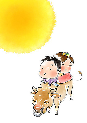 전신 PSD 한마리 여자 명절 남자 어린이 일러스트 캘리그라피 붓터치 미소 사람 앉기 두명 추석 보름달 한복 황소 번짐 어린이만 국내일러스트 1 한국전통 전통 기념일 모션 표정 달 소 전통의상 파일형식 효과