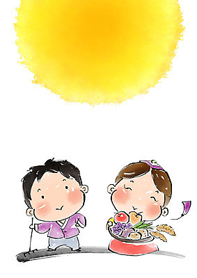 전신 PSD 여자 명절 남자 어린이 과일 일러스트 캘리그라피 붓터치 미소 들기 사람 두명 농작물 바구니 추석 보름달 한복 번짐 어린이만 국내일러스트 한국전통 전통 기념일 농업 모션 표정 달 전통의상 파일형식 효과