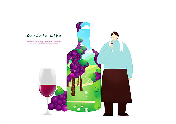 전신 PSD 남자 와인잔 일러스트 포도 한명 서기 미소 사람 초원 성인 와인 마시기 농촌 와인병 유기농 포도밭 소믈리에 국내일러스트 1 웰빙 밭 술잔 과일 모션 병_용기 주류 표정 시골 파일형식