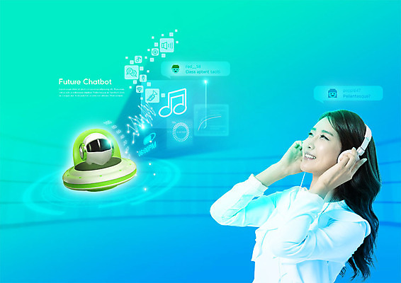 PSD 편집이미지 응시 여자 미래 대화 한명 미소 사람 상반신 성인 옆모습 30대 헤드셋 음악감상 한국인 스마트 성인여자한명만 채팅봇 이미지편집 1 시선 뷰포인트 음향기기 컨셉 표정 말하기 동양인 장년 헤드폰 감상 여자한명만 성인여자만 파일형식 AI_인공지능