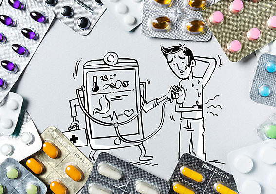 전신 편집이미지 남자 의학 청진기 포토일러 한명 사람 성인 스마트폰 알약 진료 고통 다양 구급상자 측정 땀 발열 진찰가방 이미지편집 AI파일 1 감정 다수 의료기기 핸드폰 스마트기기 약 의료용품 파일형식 벡터