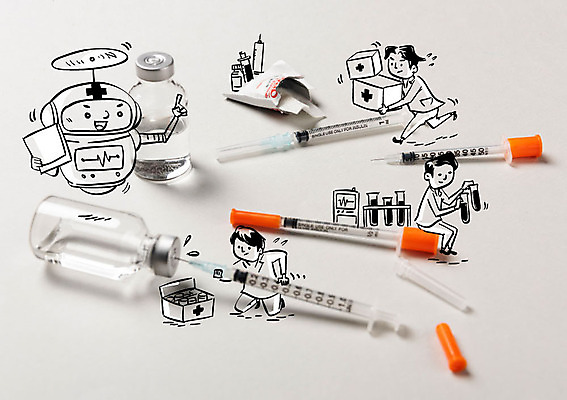 전신 편집이미지 응시 남자 포토일러 실험기구 주사기 들기 사람 앉기 성인 세명 달리기 모니터 약병 지시 로봇 주사약 명령 거즈 구급약통 약상자 이미지편집 AI파일 시선 과학 의료기기 모션 컴퓨터 상자 약 병_담는 파일형식 벡터