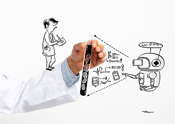 전신 편집이미지 남자 화살표 포토일러 그래프 실험기구 사람 성인 두명 신체부위 알약 의사 가리킴 잡기 의사가운 DNA 로봇 분석 팔 성분 서류판 이미지편집 AI파일 과학 컨셉 모션 손짓 약 사무용품 의료진 가운 생명공학 파일형식 벡터