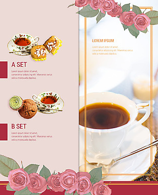 PSD 템플릿 표지디자인 북디자인 출판디자인 내지 리플렛 분홍색 2단접지 북커버 디저트 팜플렛 사람없음 장미 찻잔 티스푼 머핀 홍차 아메리카노 크림빵 파운드케이크 이미지템플릿 꽃 커피 음식 빵 컬러 잔 차_음료 케이크 숟가락 파일형식