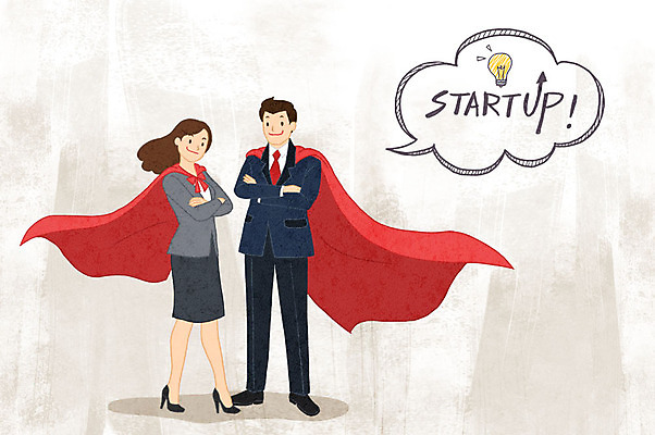 전신 PSD 여자 남자 말풍선 일러스트 전구 아이디어 서기 미소 사람 정장 성인 두명 빨간색 팔짱 힘 에너지 비즈니스맨 비즈니스우먼 자신감 망토 창업 슈퍼맨 국내일러스트 옷 감정 컬러 컨셉 비즈니스 모션 표정 직장인 자영업 영웅 파일형식