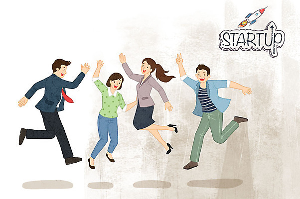 전신 PSD 여자 남자 말풍선 일러스트 미소 사람 정장 여러명 청년 성인 손들기 점프 파이팅 로켓 비즈니스맨 비즈니스우먼 즐거움 창업 오피스룩 국내일러스트 옷 감정 다수 비즈니스 모션 표정 직장인 자영업 파일형식