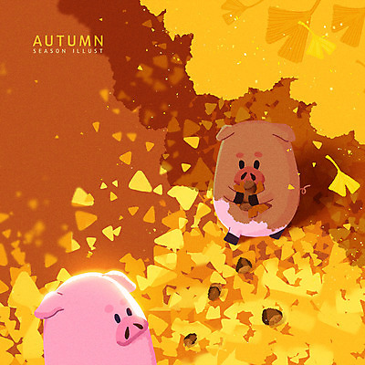 PSD 두마리 일러스트 단풍나무 사람없음 노란색 가을 잡기 돼지 떨어짐 밤 은행잎 도토리 은행나무 돼지캐릭터 국내일러스트 나무 계절 컬러 동물캐릭터 컨셉 단풍 잎 2 포유류 모션 견과류 파일형식