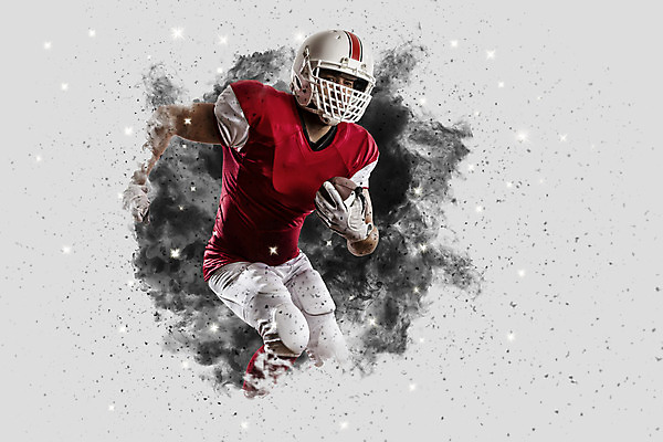 포토 JPG 해외이미지 남자 스포츠 유니폼 공 한명 사람 빨간색 운동복 미식축구 축구 미국 헬멧 럭비공 미식축구선수 해외202004 해외포토 1 옷 컬러 북아메리카 운동선수 구기 보호장비 럭비용품 파일형식 이미지허브