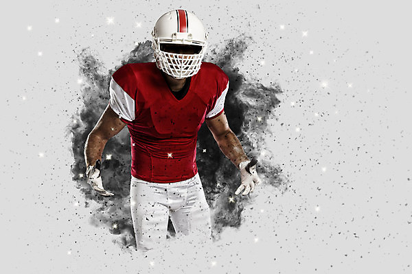 포토 JPG 해외이미지 남자 스포츠 유니폼 공 한명 사람 빨간색 운동복 미식축구 축구 미국 헬멧 럭비공 미식축구선수 해외202004 해외포토 1 옷 컬러 북아메리카 운동선수 구기 보호장비 럭비용품 파일형식 이미지허브