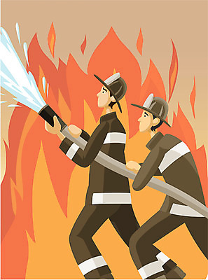 EPS 직업 남자 일러스트 불 사람 성인 두명 진화 소방관 호스 남자만 성인남자만 성인만 국내일러스트 자연요소 구조원 소방 파일형식 벡터